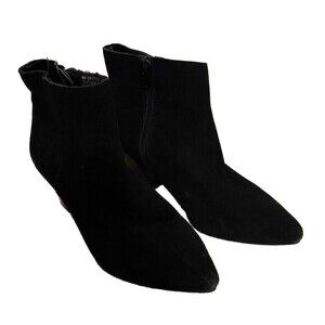 Kensie Women's 6M Lyden Suede Leather Ankle Booties Black Block Heel Pointed Toe